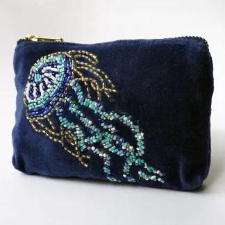 Cream Cornwall - Velvet Beaded Jellyfish Coin Purse