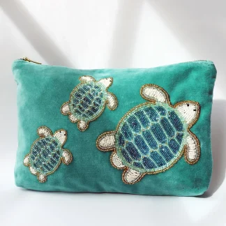 Cream Cornwall - Velvet Beaded Turtle Pouch Bag